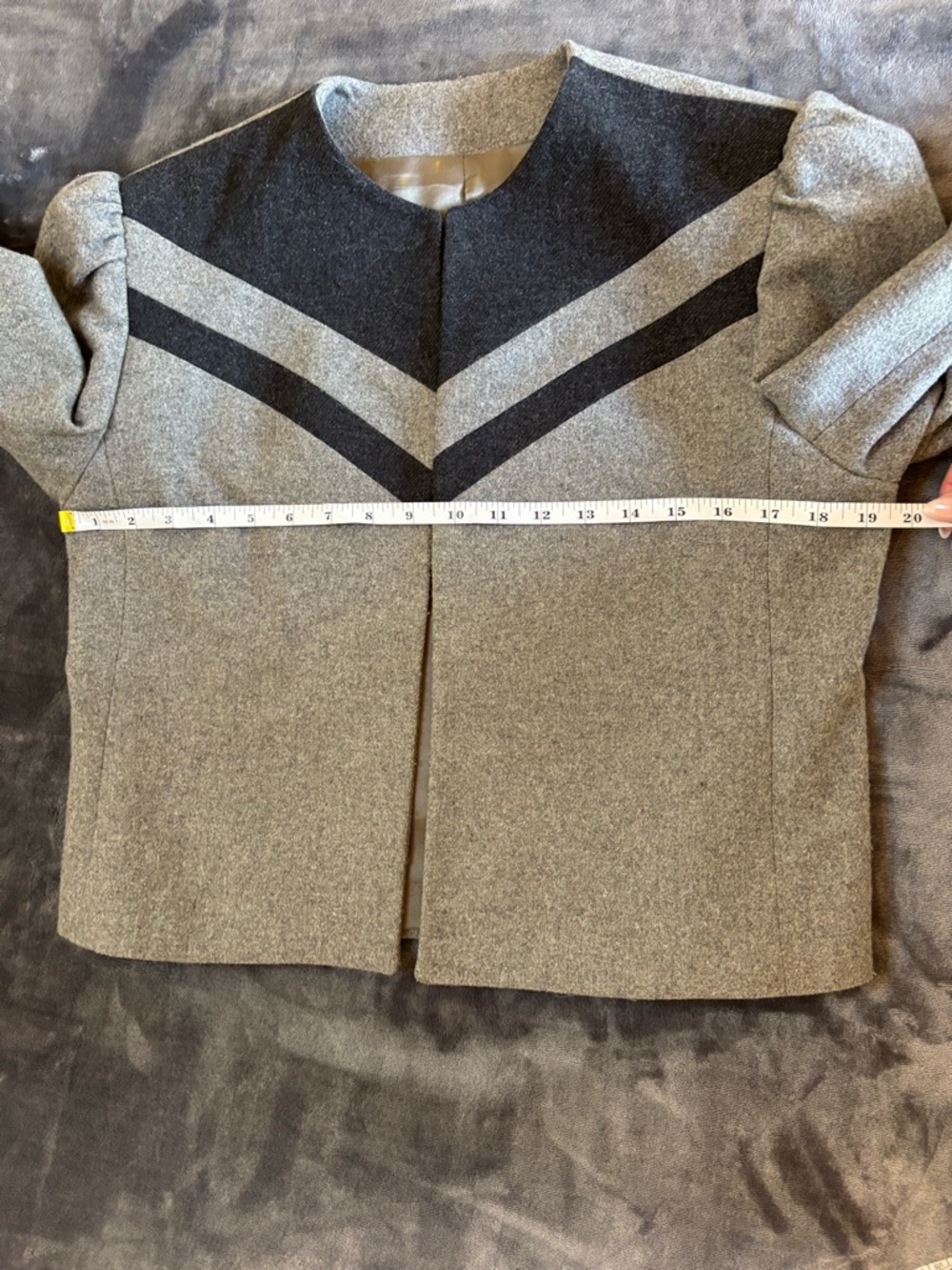 Vintage 80s Kay Warner José Chevron Cropped Jacket Structured Shoulder Blazer 6 - Picture 5 of 7